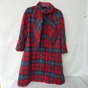 Vintage Lilli Ann Paris‎ Red Plaid Wool Mohair Coat 50s 60s French Evermore Vibe